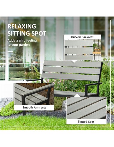 Outsunny 2 Seater Garden Bench, Slatted Outdoor Bench with Steel Frame, Garden Loveseat, 122 x 65 x 92 cm, Grey 84G-054V00GY