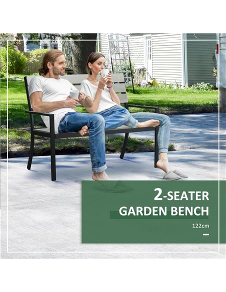 Outsunny 2 Seater Garden Bench, Slatted Outdoor Bench with Steel Frame, Garden Loveseat, 122 x 65 x 92 cm, Grey 84G-054V00GY - pic 65963 | FastDaddyshop