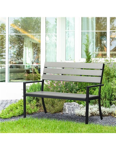 Outsunny 2 Seater Garden Bench, Slatted Outdoor Bench with Steel Frame, Garden Loveseat, 122 x 65 x 92 cm, Grey 84G-054V00GY - pic 65967 | FastDaddyshop