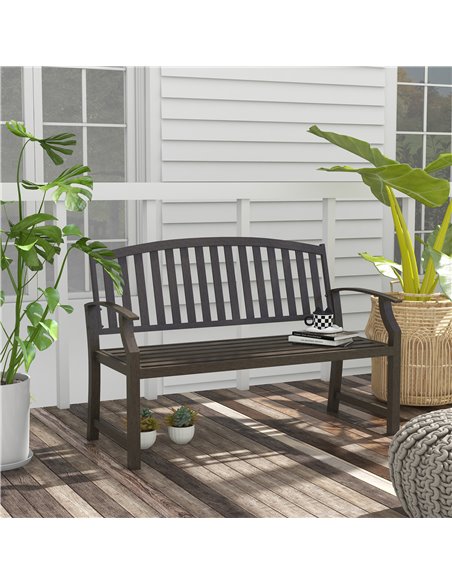Outsunny Metal Garden Bench with Slatted Seat, Backrest, and Curved Armrests for Conservatory, Poolside, or Deck, Brown 84G-247V - pic 65969 | FastDaddyshop