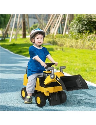 HOMCOM Licensed CAT Kids Construction Ride on with Manual Bucket, Toddler Digger Excavator with Horn Under Seat Storage, Foot to