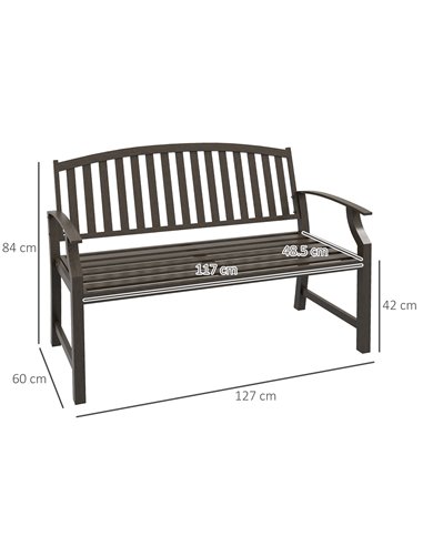 Outsunny Metal Garden Bench with Slatted Seat, Backrest, and Curved Armrests for Conservatory, Poolside, or Deck, Brown 84G-247V