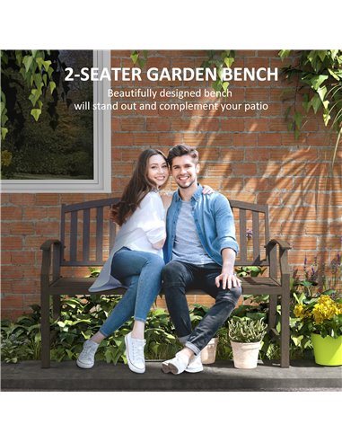 Outsunny Metal Garden Bench with Slatted Seat, Backrest, and Curved Armrests for Conservatory, Poolside, or Deck, Brown 84G-247V
