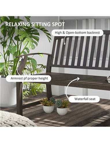Outsunny Metal Garden Bench with Slatted Seat, Backrest, and Curved Armrests for Conservatory, Poolside, or Deck, Brown 84G-247V