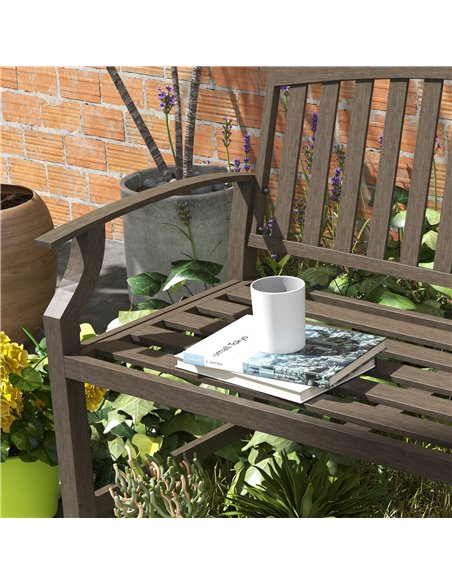 Outsunny Metal Garden Bench with Slatted Seat, Backrest, and Curved Armrests for Conservatory, Poolside, or Deck, Brown 84G-247V - pic 65974 | FastDaddyshop