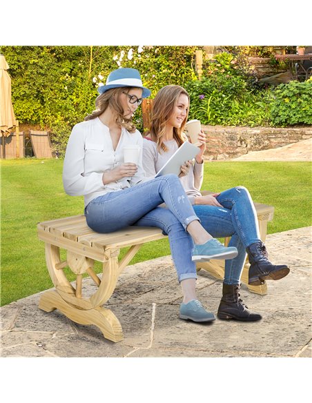 Outsunny 2-Person Garden Bench Rustic Wooden Outdoor Bench with Wheel-Shaped Legs Slatted Seat for Patio Natural Wood Effect 84B - pic 65978 | FastDaddyshop