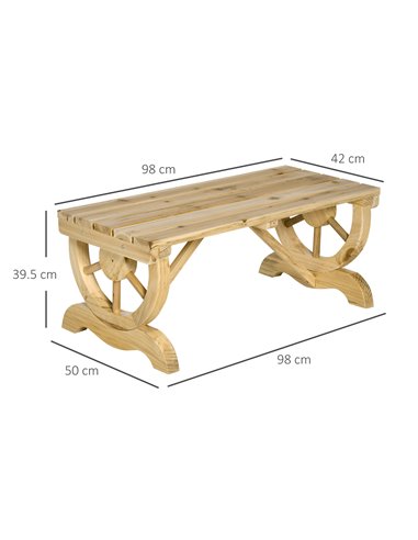 Outsunny 2-Person Garden Bench Rustic Wooden Outdoor Bench with Wheel-Shaped Legs Slatted Seat for Patio Natural Wood Effect 84B