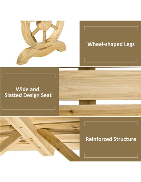 Outsunny 2-Person Garden Bench Rustic Wooden Outdoor Bench with Wheel-Shaped Legs Slatted Seat for Patio Natural Wood Effect 84B - pic 65980 | FastDaddyshop
