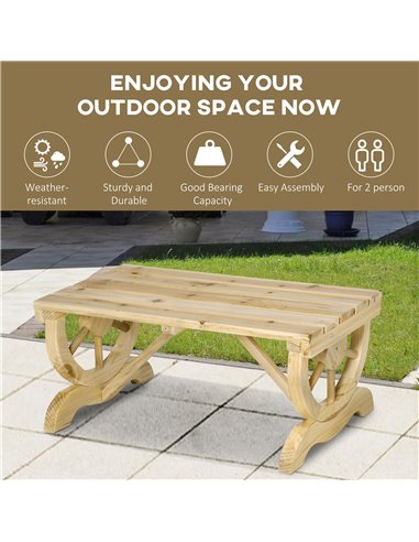 Outsunny 2-Person Garden Bench Rustic Wooden Outdoor Bench with Wheel-Shaped Legs Slatted Seat for Patio Natural Wood Effect 84B