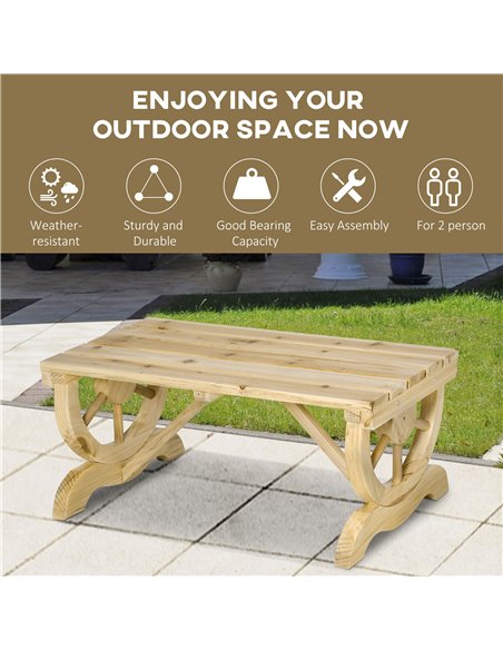 Outsunny 2-Person Garden Bench Rustic Wooden Outdoor Bench with Wheel-Shaped Legs Slatted Seat for Patio Natural Wood Effect 84B - pic 65982 | FastDaddyshop