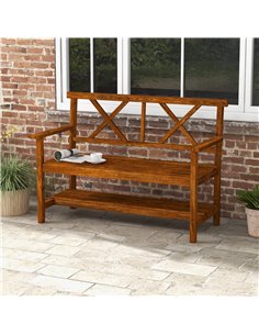 Outsunny Outdoor Bench, 2-Seater with Storage Shelf, Backrest, Armrests, Slat Seat, Wooden, Carbonized 84G-429V00TN 2
