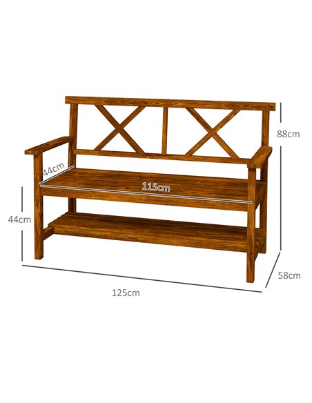 Outsunny Outdoor Bench, 2-Seater with Storage Shelf, Backrest, Armrests, Slat Seat, Wooden, Carbonized 84G-429V00TN - pic 65988 | FastDaddyshop