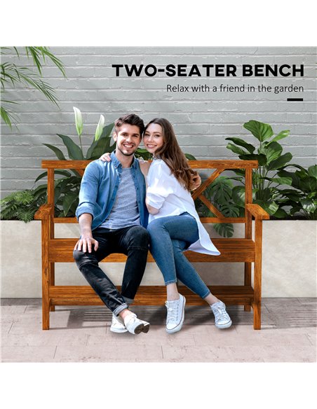 Outsunny Outdoor Bench, 2-Seater with Storage Shelf, Backrest, Armrests, Slat Seat, Wooden, Carbonized 84G-429V00TN - pic 65989 | FastDaddyshop