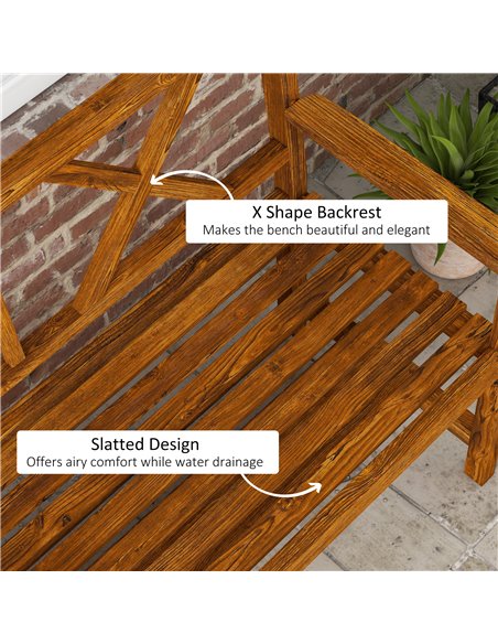 Outsunny Outdoor Bench, 2-Seater with Storage Shelf, Backrest, Armrests, Slat Seat, Wooden, Carbonized 84G-429V00TN - pic 65991 | FastDaddyshop