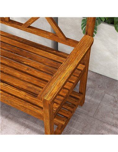 Outsunny Outdoor Bench, 2-Seater with Storage Shelf, Backrest, Armrests, Slat Seat, Wooden, Carbonized 84G-429V00TN