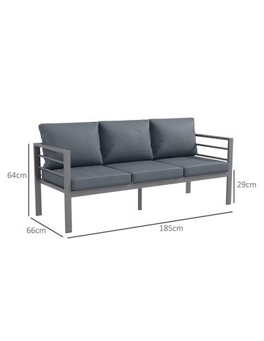 Outsunny Aluminium Three-Seater Garden Bench, with Cushions - Grey 84G-457V01GY