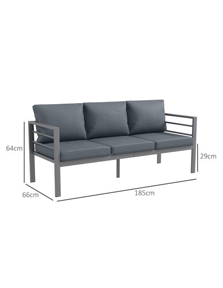Outsunny Aluminium Three-Seater Garden Bench, with Cushions - Grey 84G-457V01GY - pic 65997 | FastDaddyshop