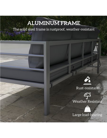 Outsunny Aluminium Three-Seater Garden Bench, with Cushions - Grey 84G-457V01GY - pic 65998 | FastDaddyshop