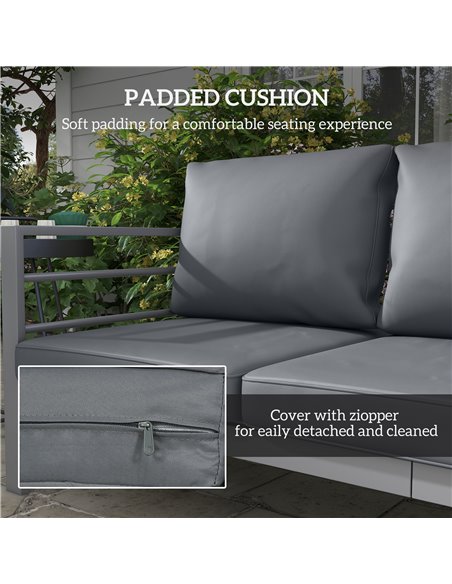 Outsunny Aluminium Three-Seater Garden Bench, with Cushions - Grey 84G-457V01GY - pic 65999 | FastDaddyshop