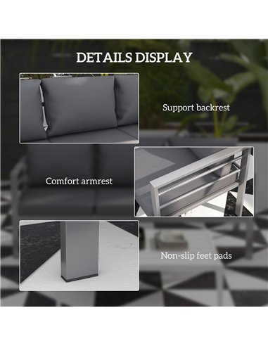 Outsunny Aluminium Three-Seater Garden Bench, with Cushions - Grey 84G-457V01GY