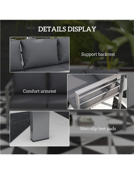 Outsunny Aluminium Three-Seater Garden Bench, with Cushions - Grey 84G-457V01GY - pic 66000 | FastDaddyshop