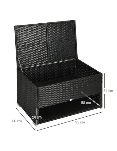Outsunny Rattan Effect Garden Storage Box, Weatherproof Outdoor Deck Box with Shoe Shelf, Black 865-010V00BK