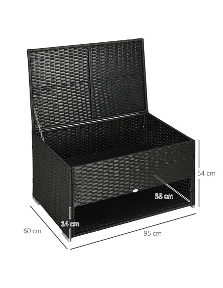 Outsunny Rattan Effect Garden Storage Box, Weatherproof Outdoor Deck Box with Shoe Shelf, Black 865-010V00BK - pic 66024 | FastDaddyshop