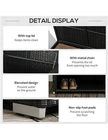 Outsunny Rattan Effect Garden Storage Box, Weatherproof Outdoor Deck Box with Shoe Shelf, Black 865-010V00BK