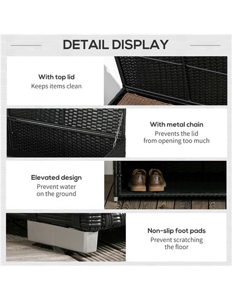 Outsunny Rattan Effect Garden Storage Box, Weatherproof Outdoor Deck Box with Shoe Shelf, Black 865-010V00BK - pic 66027 | FastDaddyshop