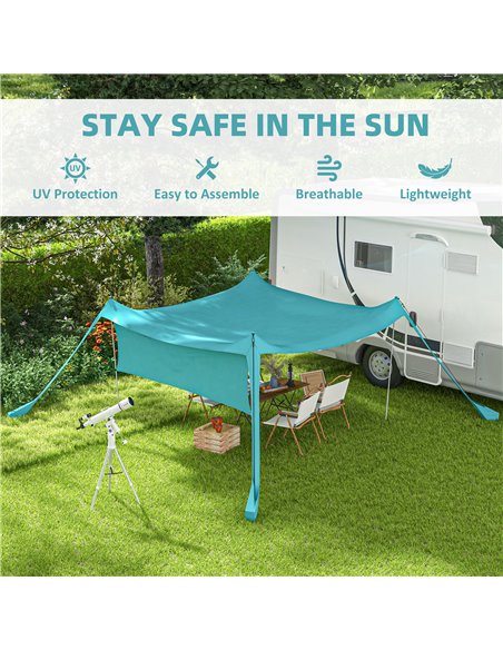 Outsunny Beach Shelter with Side Wall, Portable Carry Bag, Ideal for Camping, Fishing, Picnics, Sky Blue A20-427V00LB - pic 66106 | FastDaddyshop