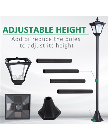 Outsunny Outdoor Solar Powered Post Lamp Sensor Dimmable LED Lantern Bollard Pathway 1.2M Tall - Black 842-107 - pic 66115 | FastDaddyshop