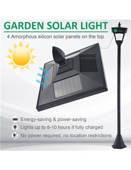 Outsunny Outdoor Solar Powered Post Lamp Sensor Dimmable LED Lantern Bollard Pathway 1.6M Tall - Black 842-108 - pic 66124 | FastDaddyshop