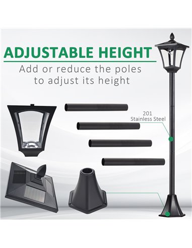 Outsunny Outdoor Solar Powered Post Lamp Sensor Dimmable LED Lantern Bollard Pathway 1.6M Tall - Black 842-108