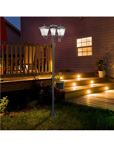 Outsunny 3-Solar Powered Lamp Post, IP44, 51.5Lx47Wx182.5H cm-Black 842-109