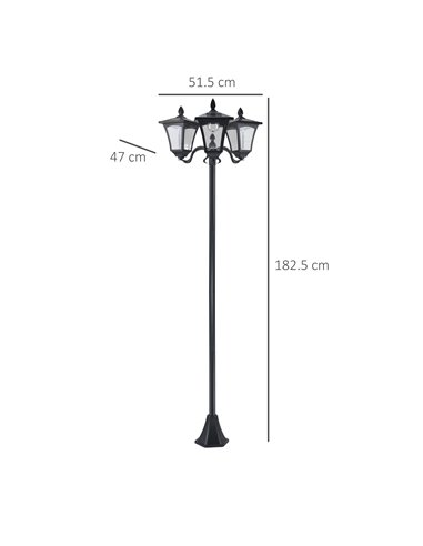 Outsunny 3-Solar Powered Lamp Post, IP44, 51.5Lx47Wx182.5H cm-Black 842-109