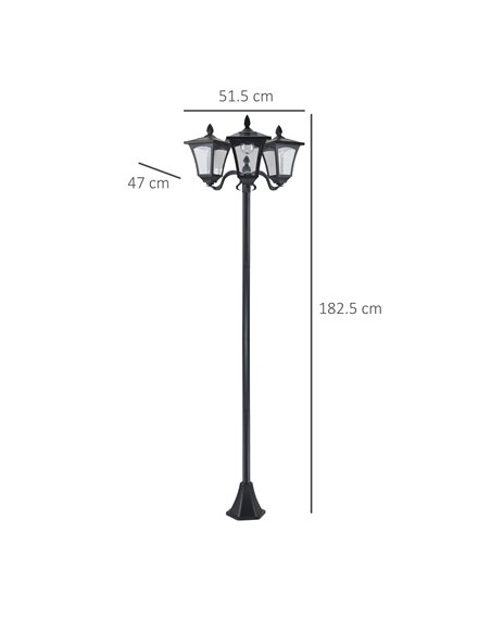Outsunny 3-Solar Powered Lamp Post, IP44, 51.5Lx47Wx182.5H cm-Black 842-109 - pic 66132 | FastDaddyshop