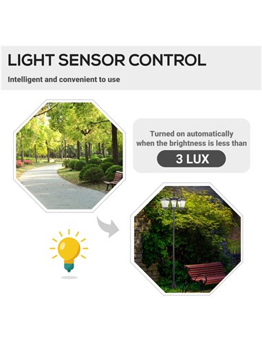 Outsunny 3-Solar Powered Lamp Post, IP44, 51.5Lx47Wx182.5H cm-Black 842-109