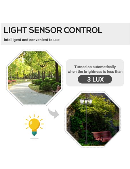 Outsunny 3-Solar Powered Lamp Post, IP44, 51.5Lx47Wx182.5H cm-Black 842-109 - pic 66133 | FastDaddyshop