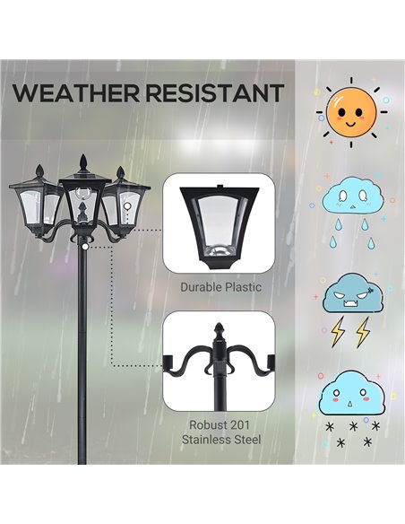 Outsunny 3-Solar Powered Lamp Post, IP44, 51.5Lx47Wx182.5H cm-Black 842-109 - pic 66136 | FastDaddyshop