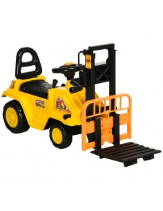 Homcom Kids Ride-On Construction Car, with Fork, Tray, Sounds - Yellow