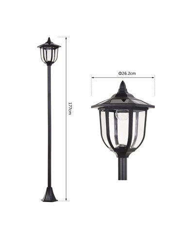 Outsunny 1.77m Tall Free-Standing ABS Garden Solar LED Lamp Post Black B30-006