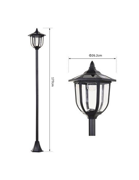 Outsunny 1.77m Tall Free-Standing ABS Garden Solar LED Lamp Post Black B30-006 - pic 66141 | FastDaddyshop