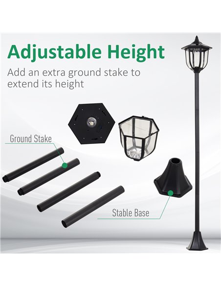 Outsunny 1.77m Tall Free-Standing ABS Garden Solar LED Lamp Post Black B30-006 - pic 66142 | FastDaddyshop