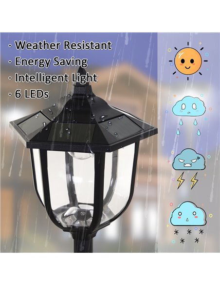 Outsunny 1.77m Tall Free-Standing ABS Garden Solar LED Lamp Post Black B30-006 - pic 66143 | FastDaddyshop