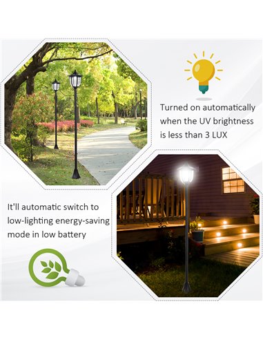 Outsunny 1.77m Tall Free-Standing ABS Garden Solar LED Lamp Post Black B30-006