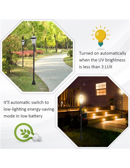 Outsunny Solar Powered LED Garden Lamp Post, 2 PCS Lantern for Patio Pathway, Water-Resistant, Auto Switch, Black B30-005 - pic 66151 | FastDaddyshop