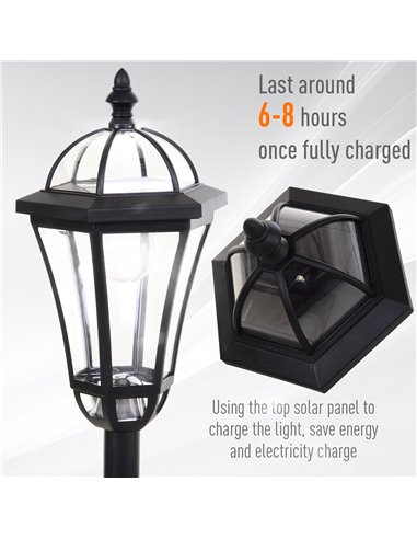 Outsunny Solar Powered LED Garden Lamp Post, 2 PCS Lantern for Patio Pathway, Water-Resistant, Auto Switch, Black B30-005