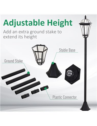 Outsunny Solar Powered LED Garden Lamp Post, 2 PCS Lantern for Patio Pathway, Water-Resistant, Auto Switch, Black B30-005