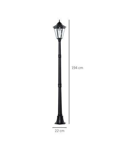 Outsunny 1.9M Garden Lamp Post Light, IP44 Outdoor LED Solar Powered Lantern Lamp with Aluminium Frame for Patio, Pathway and Wa