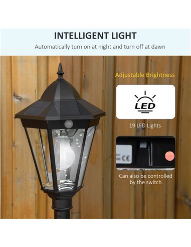Outsunny 1.9M Garden Lamp Post Light, IP44 Outdoor LED Solar Powered Lantern Lamp with Aluminium Frame for Patio, Pathway and Wa